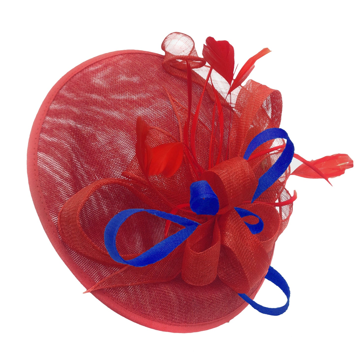 Caprilite Big Saucer Sinamay Red & Royal Blue Mixed Colour Fascinator On Headband