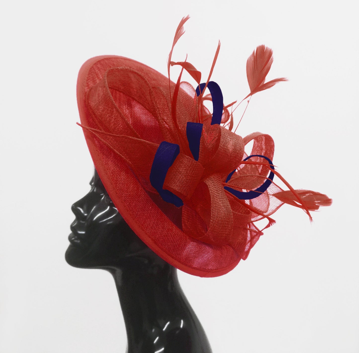 Caprilite Big Saucer Sinamay Red & Navy Mixed Colour Fascinator On Headband