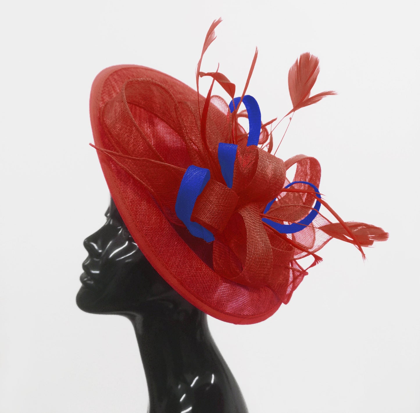Caprilite Big Saucer Sinamay Red & Royal Blue Mixed Colour Fascinator On Headband