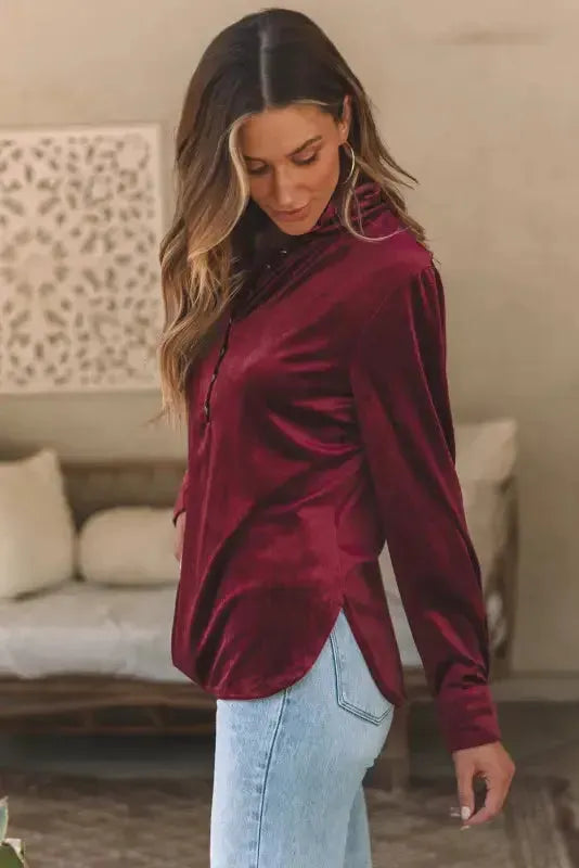 Red Velvet Long Sleeve Elegant Top Women UK