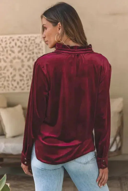 Red Velvet Long Sleeve Elegant Top Women UK