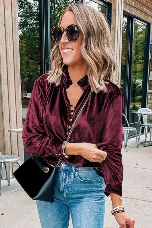 Red Velvet Long Sleeve Elegant Top Women UK
