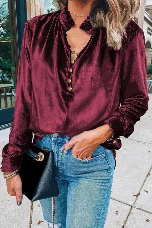 Red Velvet Long Sleeve Elegant Top Women UK