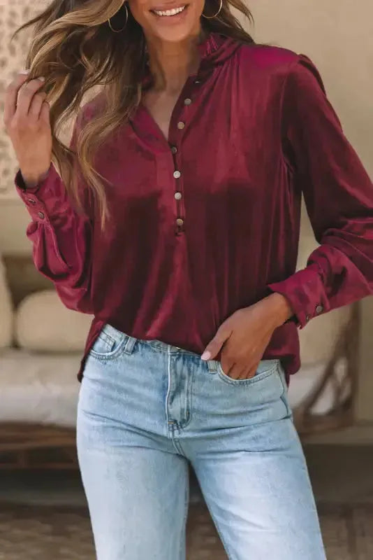 Red Velvet Long Sleeve Elegant Top Women UK