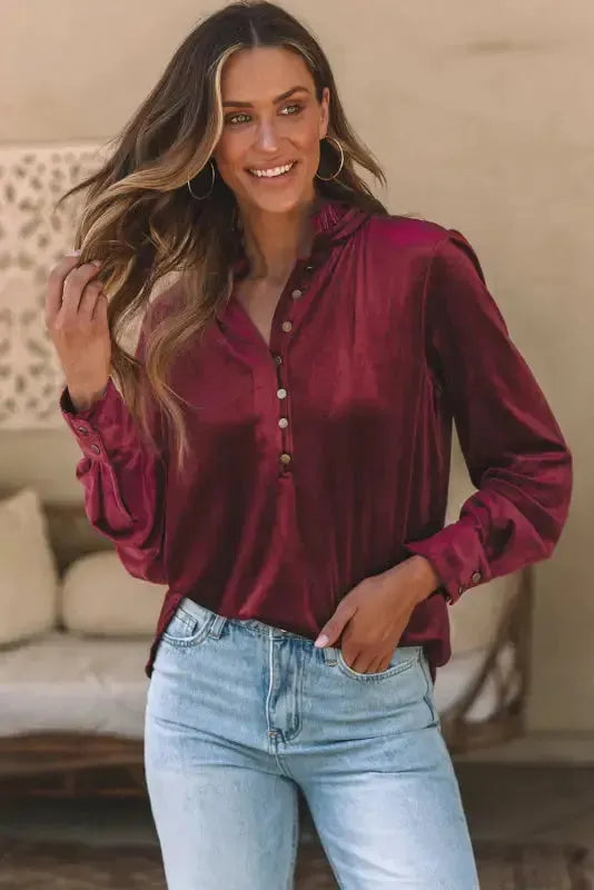 Red Velvet Long Sleeve Elegant Top Women UK
