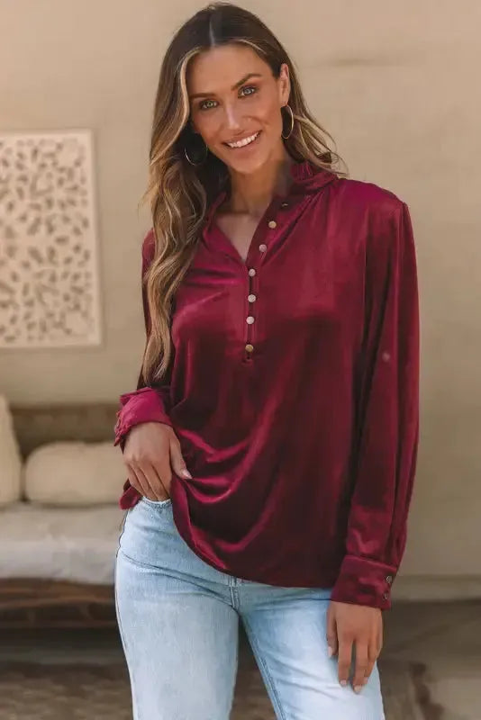 Red Velvet Long Sleeve Elegant Top Women UK