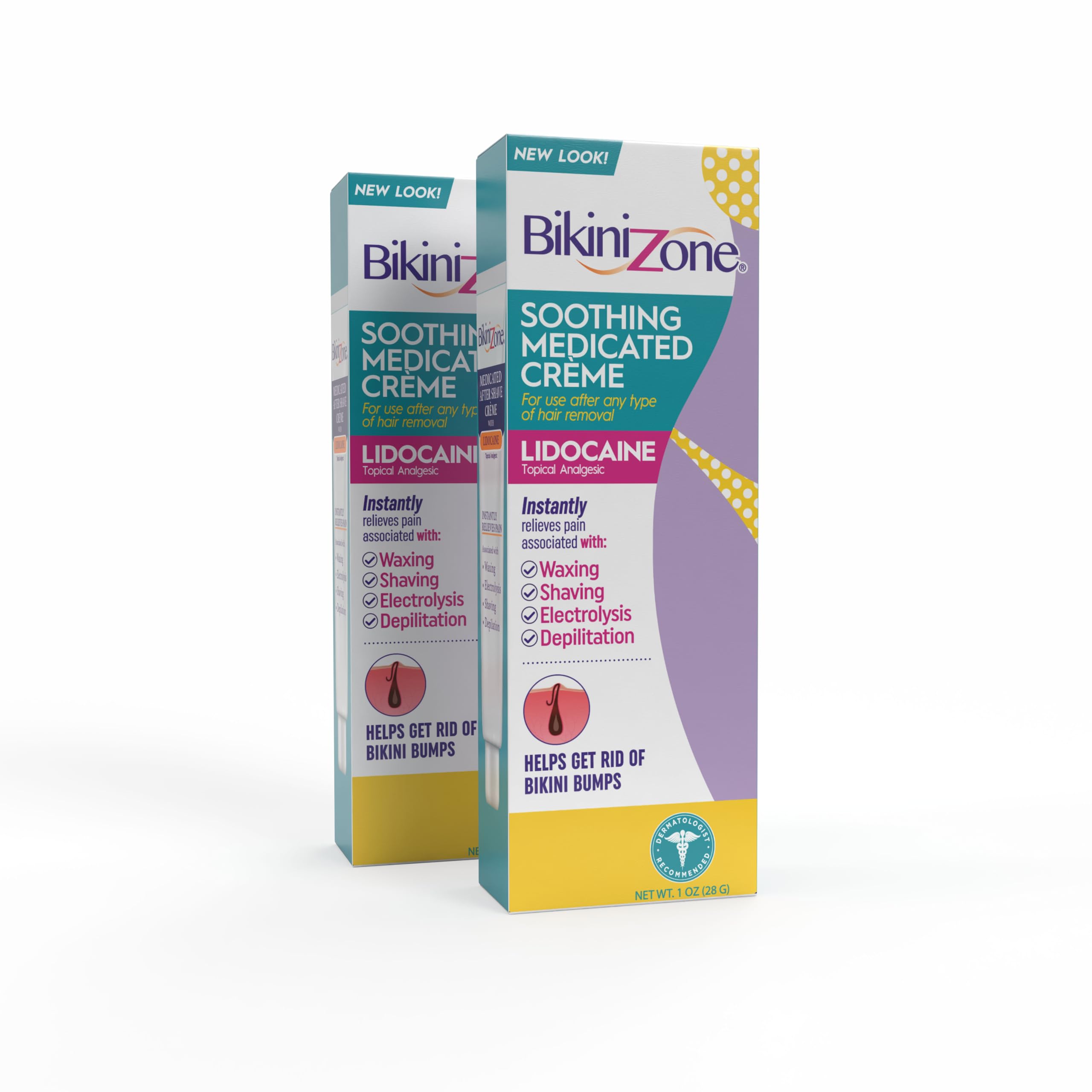 Bikini Zone Medicated After Shave Creme with Lidocaine – 1 Oz, 2 Pack