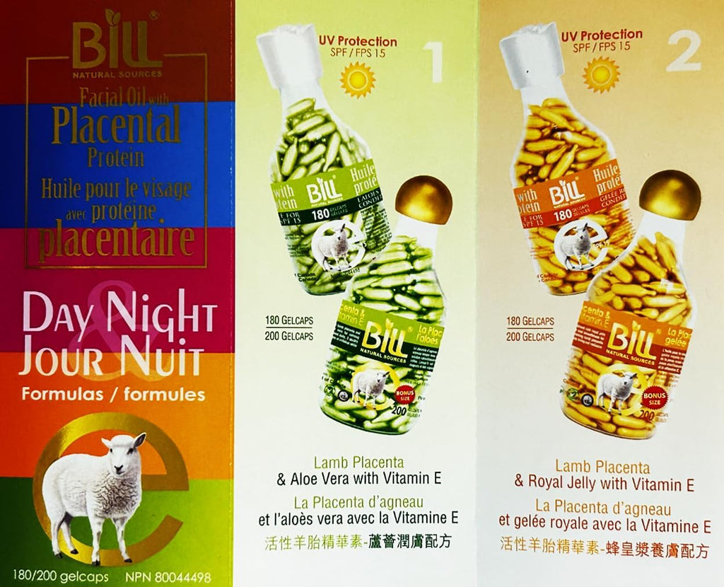Bill Natural Sources Lamb Placenta & Aloe Vera Facial Oil with Vitamin E – 200 Gelcaps