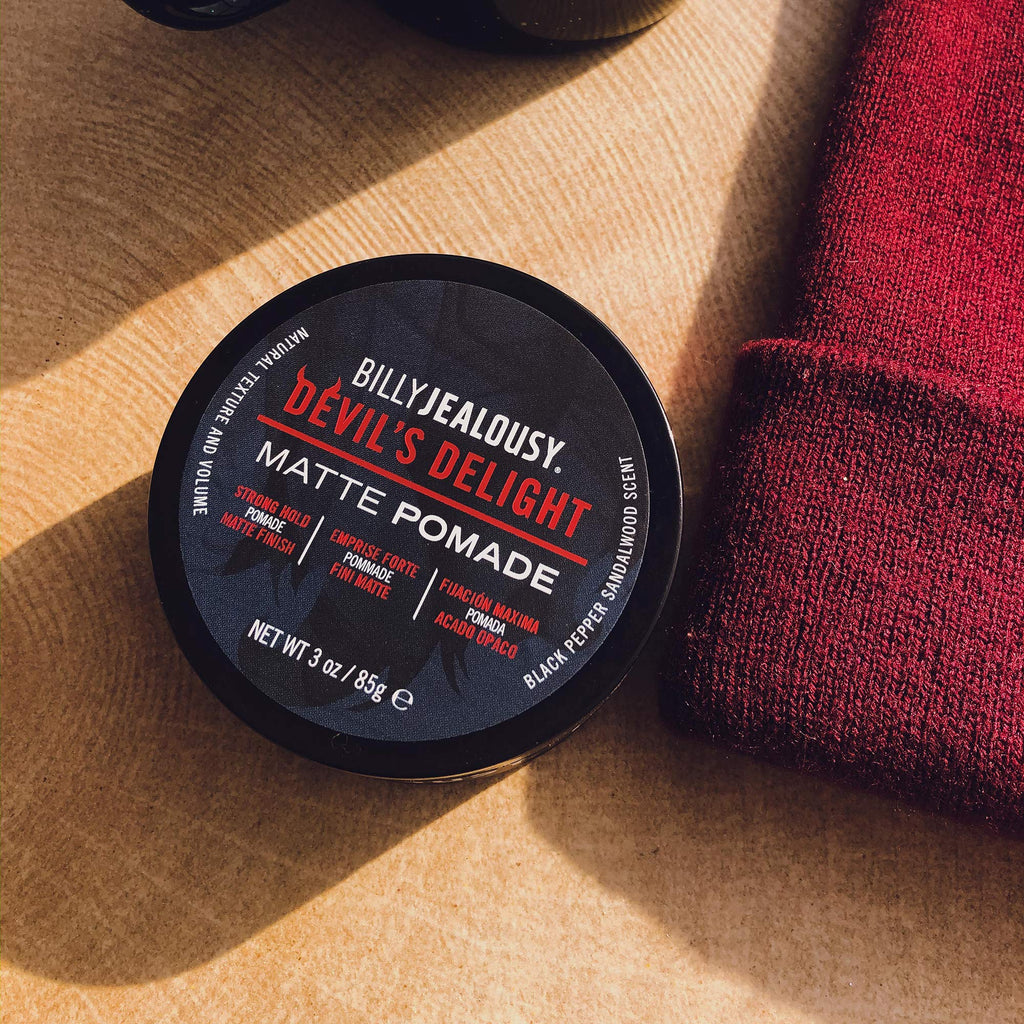 Billy Jealousy Devil's Delight Matte Pomade for Men – Strong Hold, Water-Based, Black Pepper Sandalwood, 3 oz