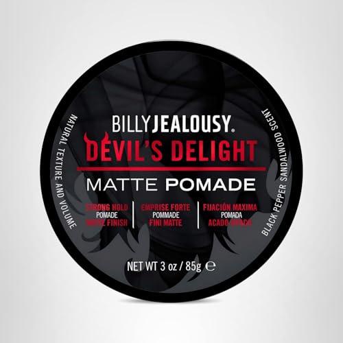 Billy Jealousy Devil's Delight Matte Pomade for Men – Strong Hold, Water-Based, Black Pepper Sandalwood, 3 oz