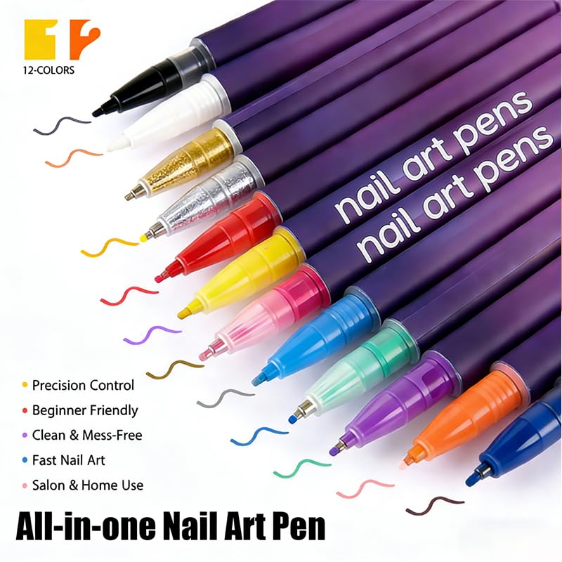 Bimiubimiu Valentines Day Nail Art Pens — 12 Colors for Kids, Quick-Dry & Easy to Use
