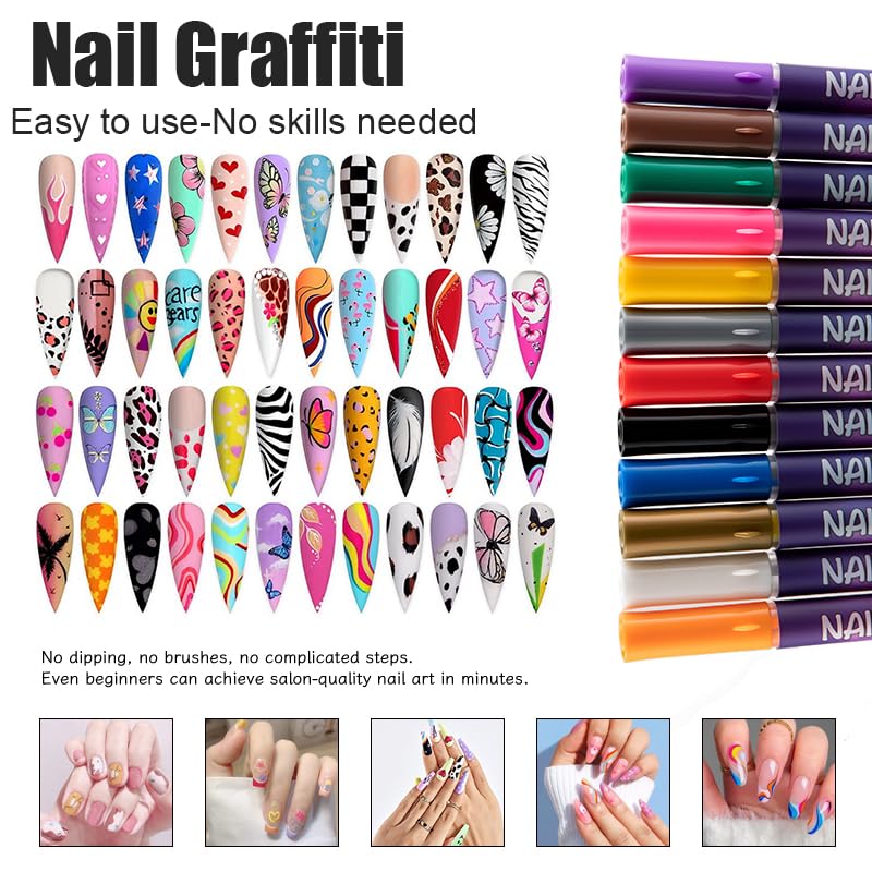 Bimiubimiu Valentines Day Nail Art Pens — 12 Colors for Kids, Quick-Dry & Easy to Use