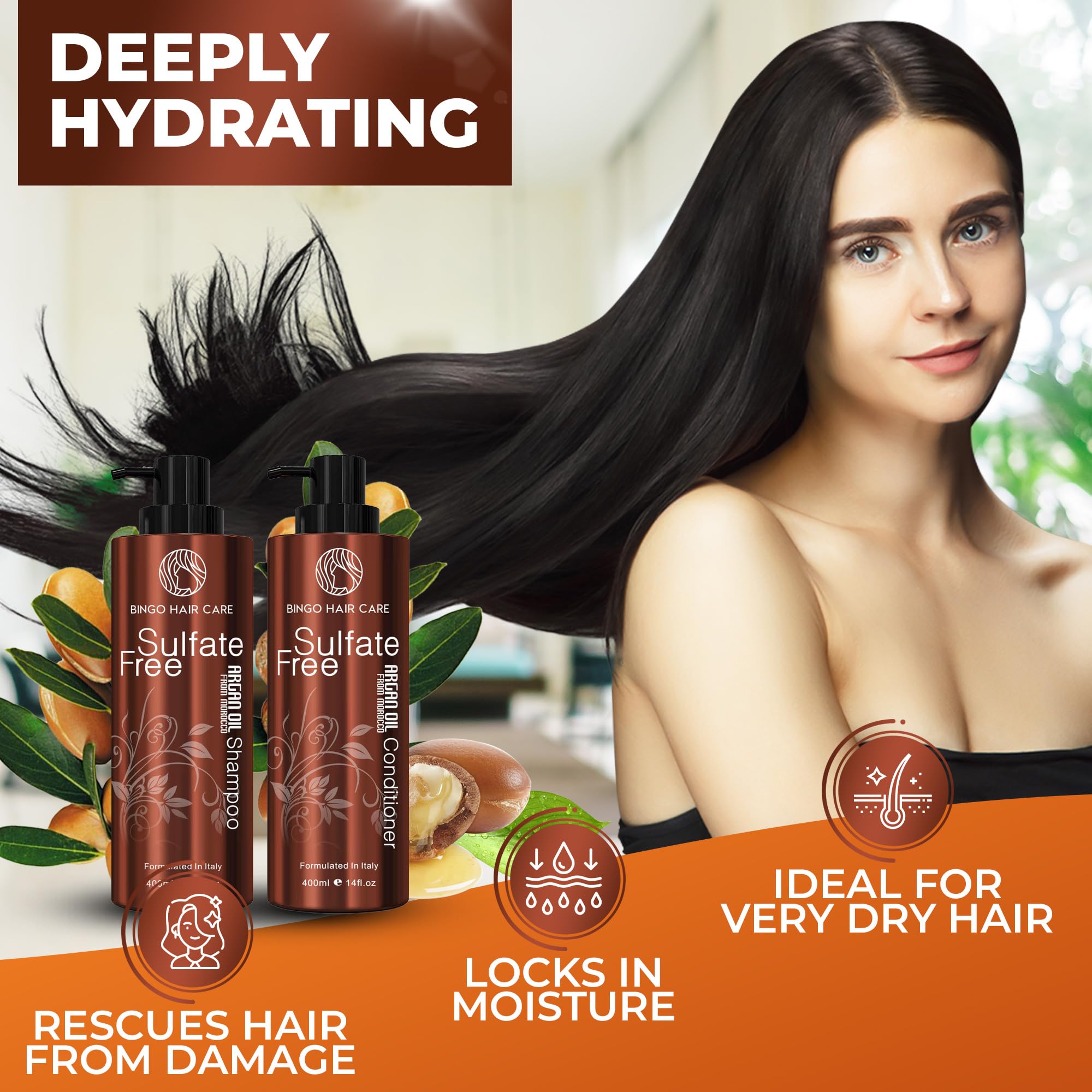 BINGO HAIR CARE Moroccan Argan Oil Shampoo & Conditioner Set | Sulfate Free