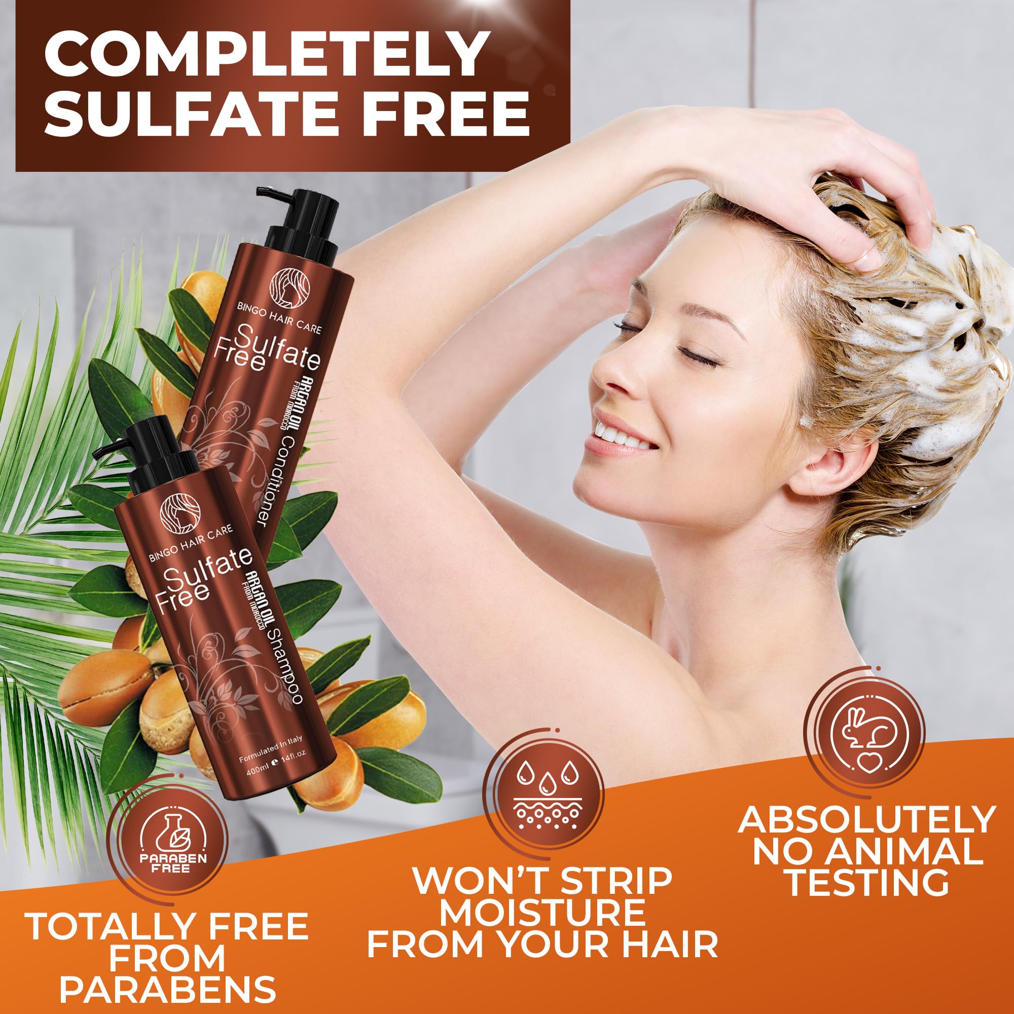 BINGO HAIR CARE Moroccan Argan Oil Shampoo & Conditioner Set | Sulfate Free