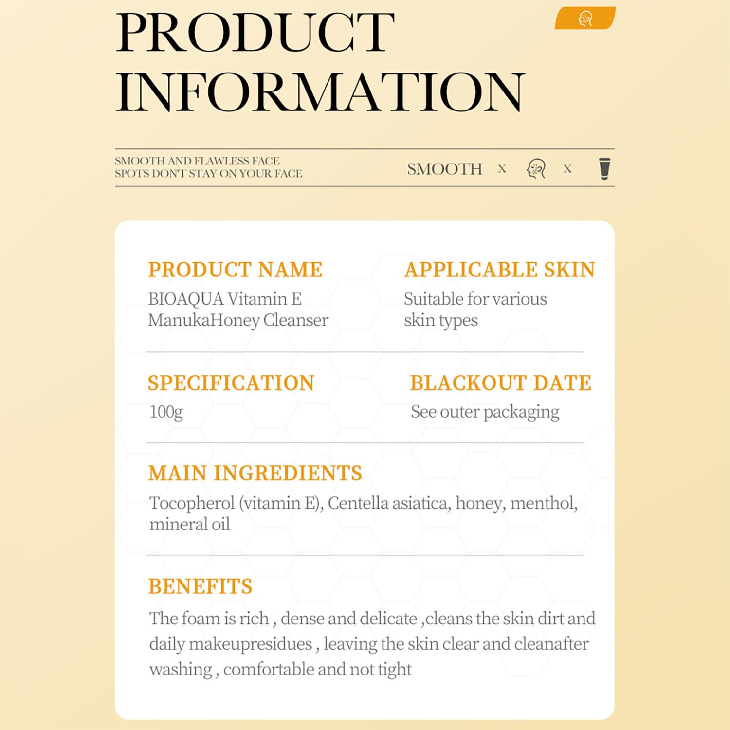 BIOAQUA Manuka Honey Facial Cleanser with Vitamin E – Deep Cleansing Foam (2 x 3.52 oz)