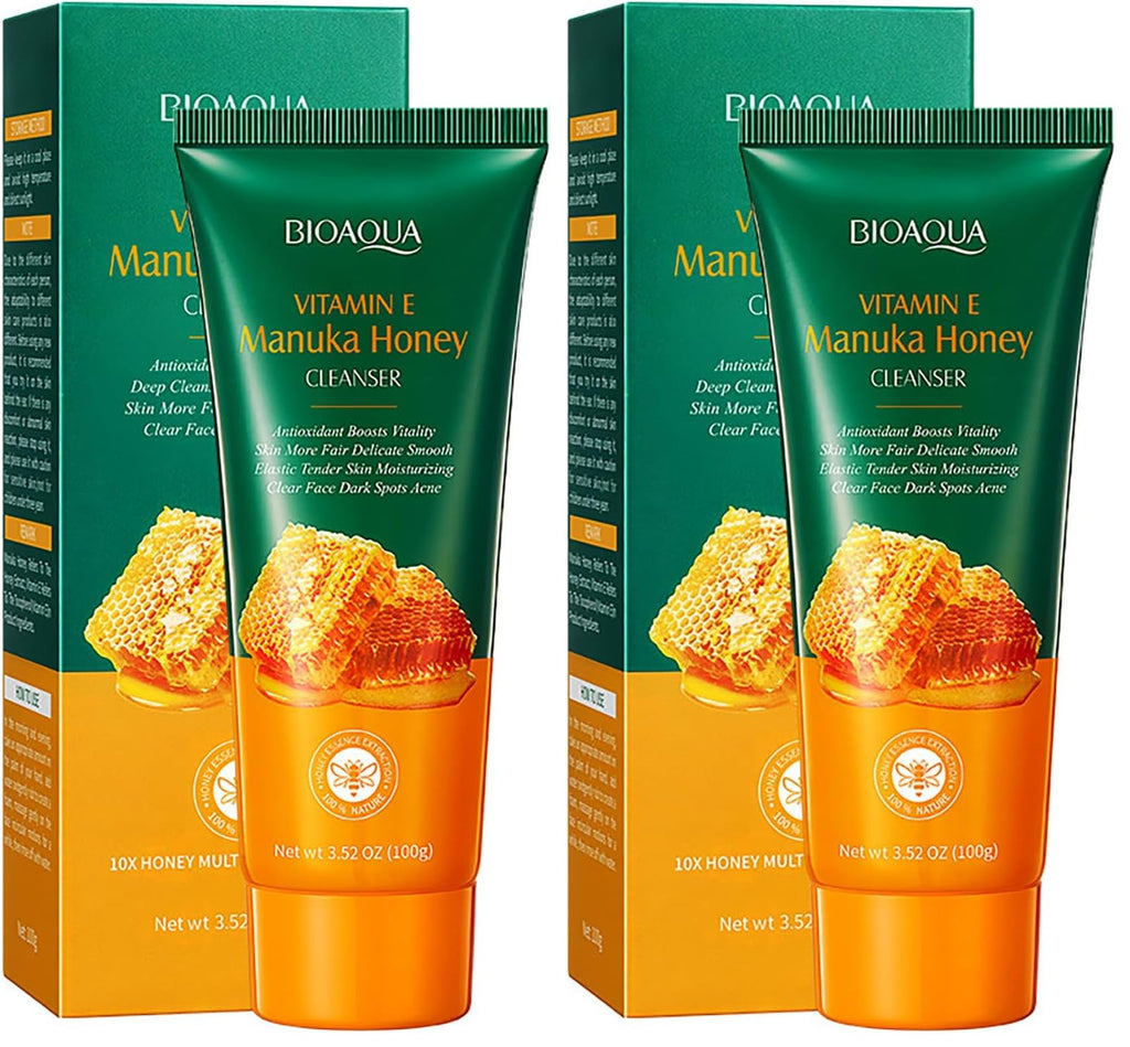 BIOAQUA Manuka Honey Facial Cleanser with Vitamin E – Deep Cleansing Foam (2 x 3.52 oz)