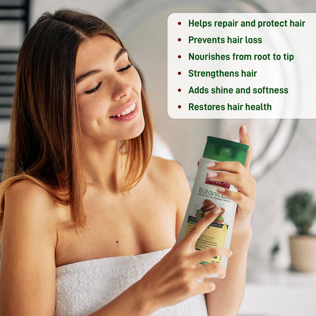 BIOBLAS Argan Oil & Organic Olive Oil Shampoo – Hydrating, Repairing & Strengthening Hair | All Hair Types | 2 Pack