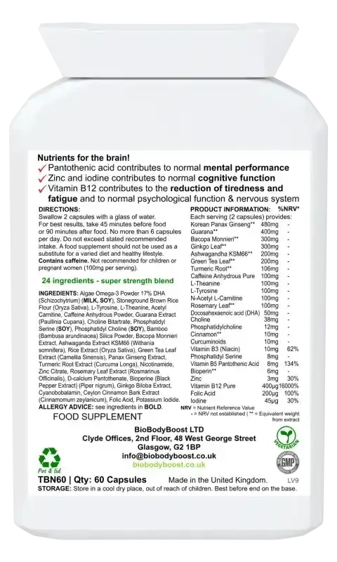 Biobrain Nootropic Capsules | Focus, Energy & Clarity UK