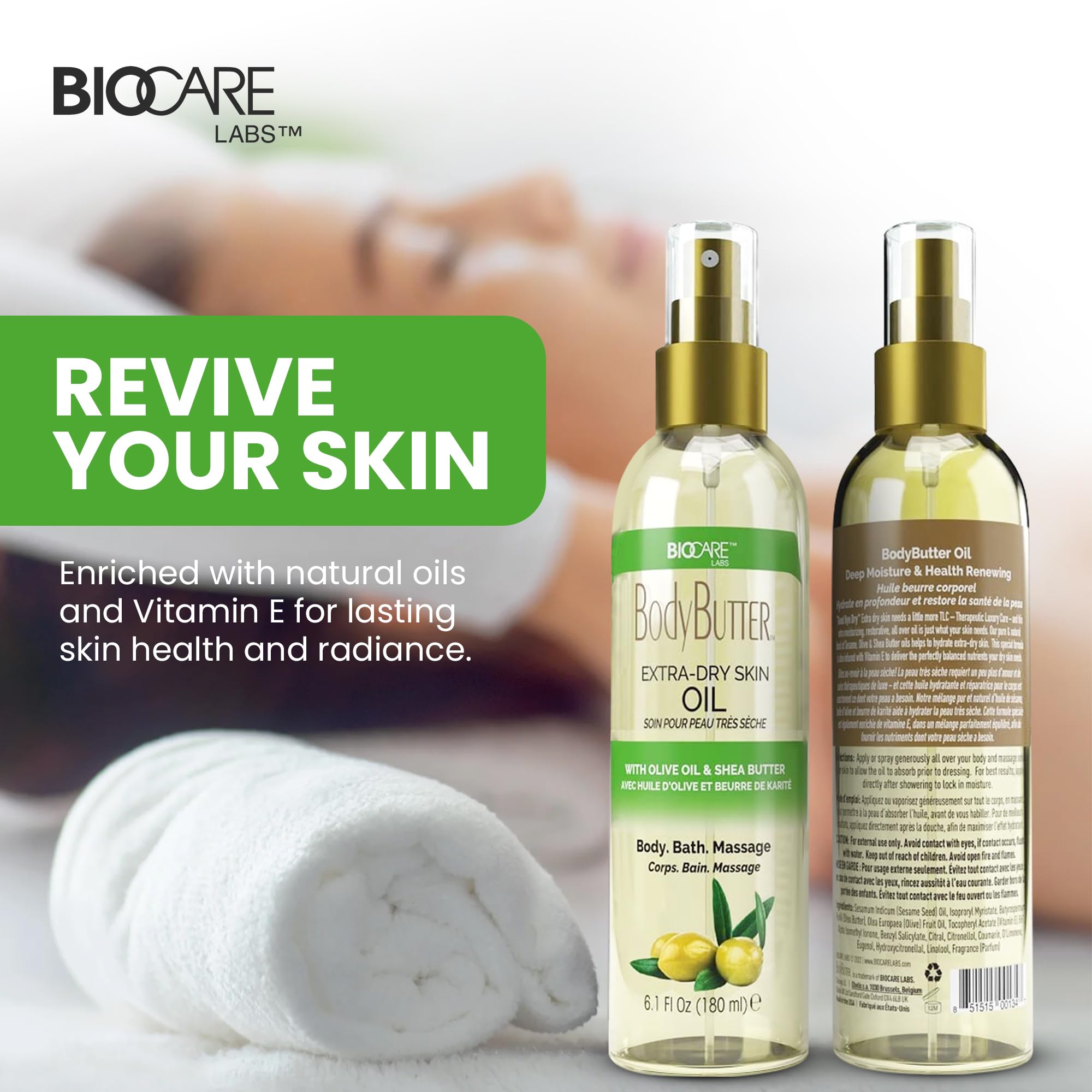 Biocare Skin Renewal Olive Oil Moisturizer for Extra Dry Skin – Nourishing Body Oil with Shea Butter & Vitamin E (6.1 oz)
