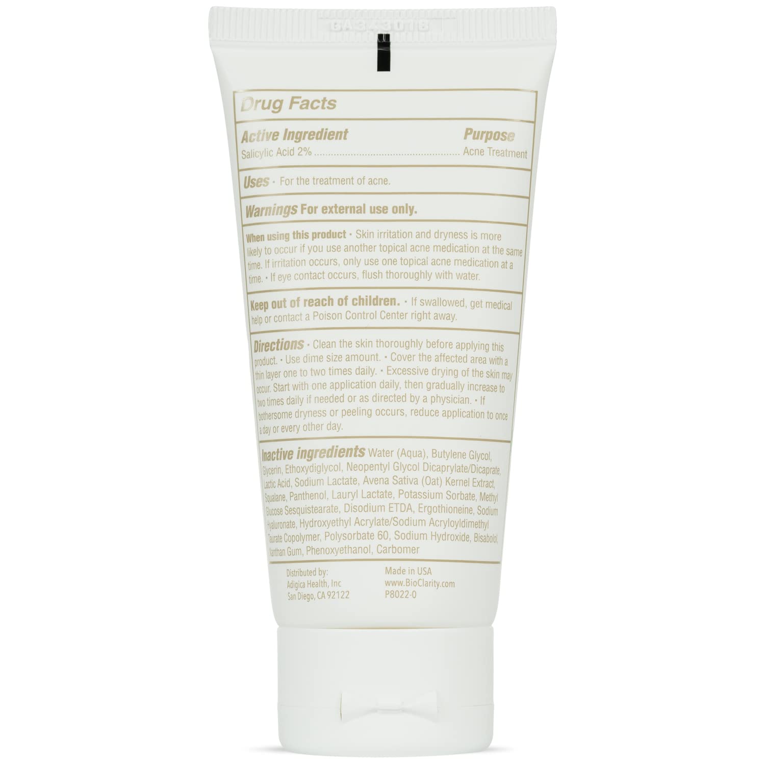BioClarity Acne Treatment Gel — 2% Salicylic Acid + Oat Kernel, 100% Vegan, 1.75 fl oz