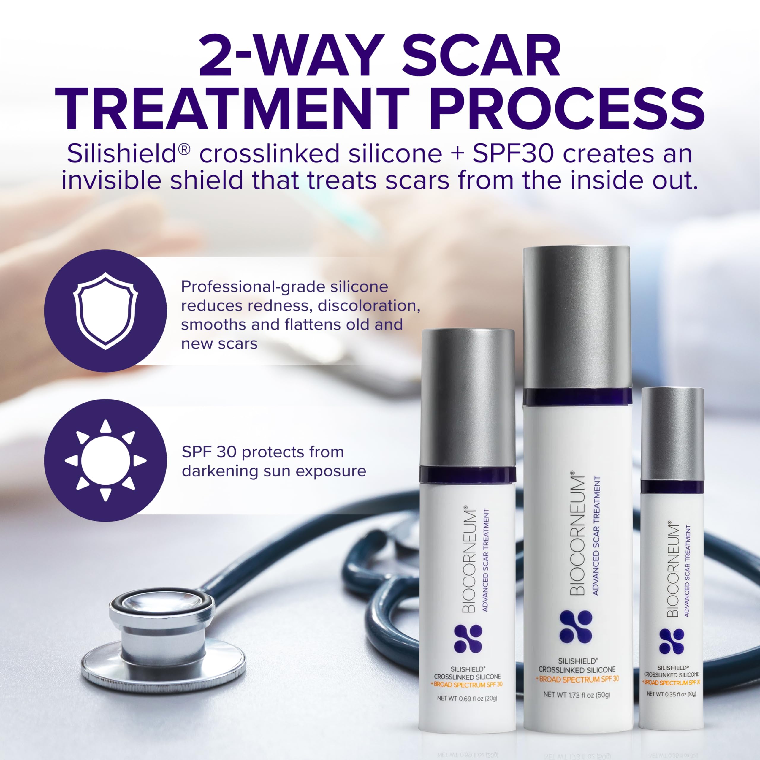 BIOCORNEUM Silishield Silicone Scar Gel SPF 30 (20g) – Surgeon-Recommended Scar Treatment – Made in USA