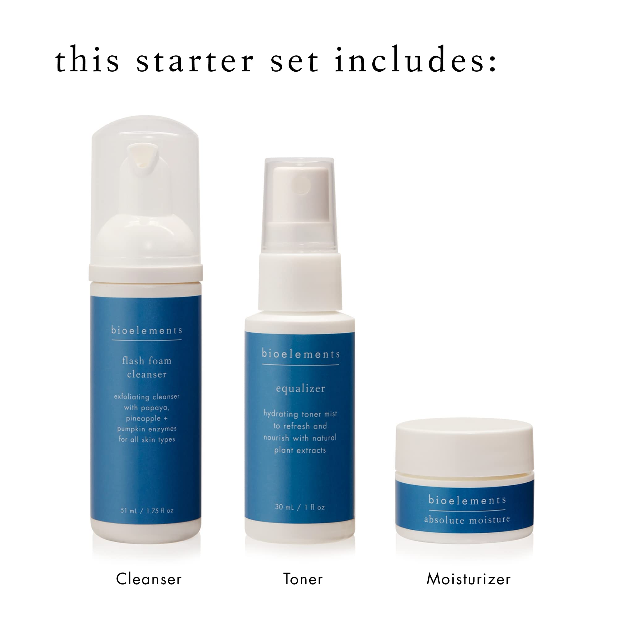 Bioelements 3-Step Mini Starter Set for Combination Skin | Cleanser, Toner & Moisturizer – Vegan, Gluten Free, Cruelty-Free