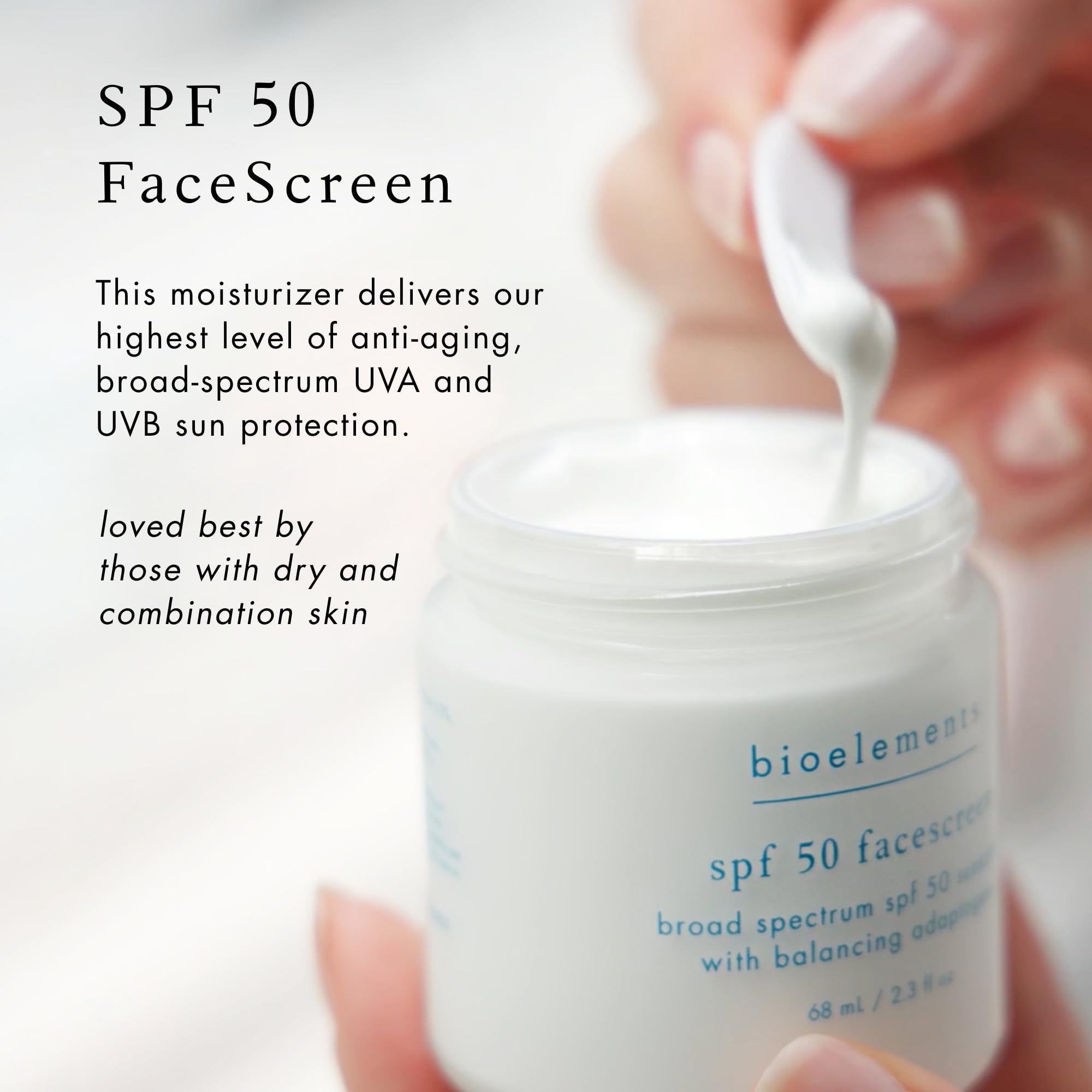 Bioelements FaceScreen SPF 50 – 2.3 oz | Antioxidant Broad-Spectrum Sunscreen Moisturizer | Vegan & Gluten-Free
