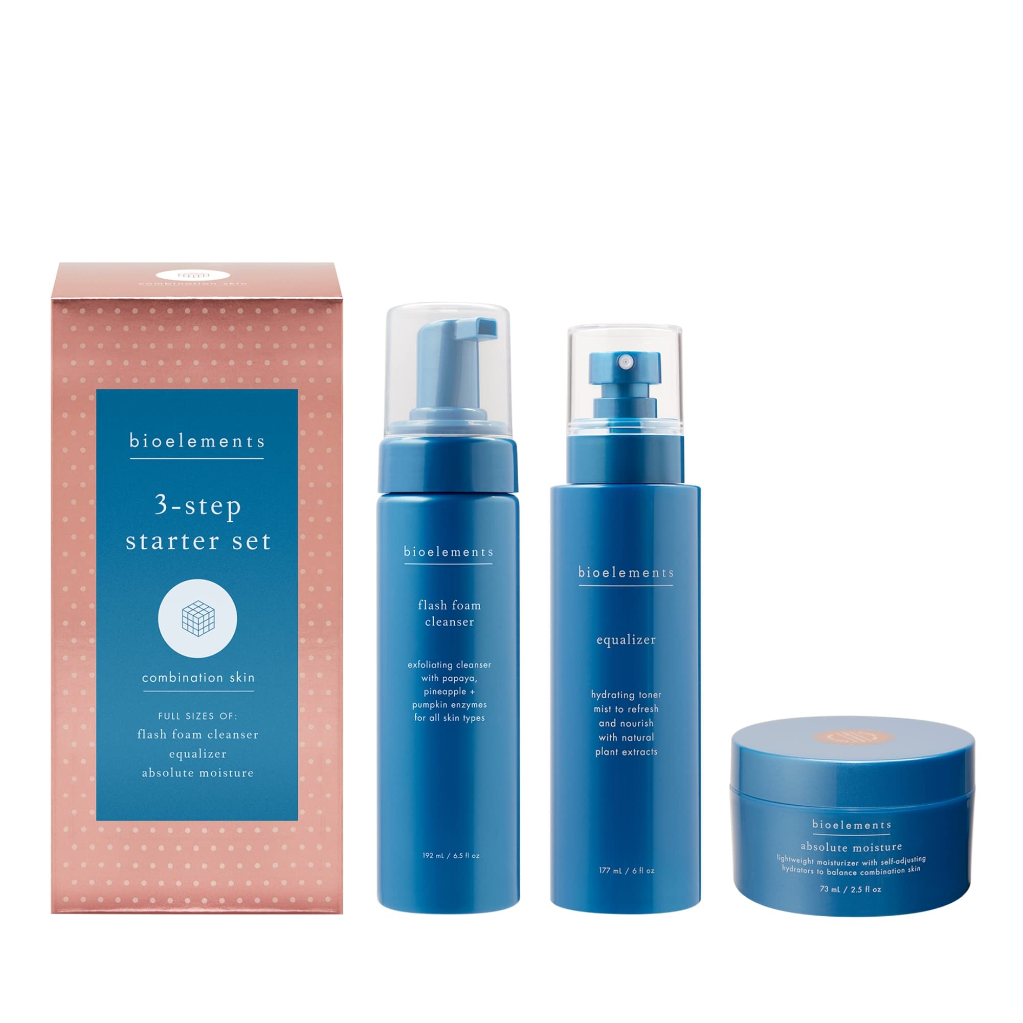 Bioelements 3-Step Starter Set for Combination Skin – Cleanser, Toner & Moisturizer (Vegan, Gluten Free)