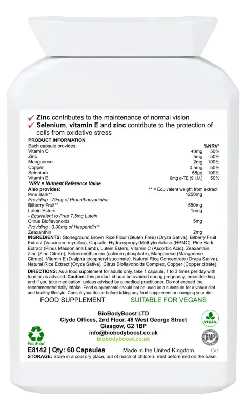 BioEyeNourish Vision Support Supplement | Bilberry & Lutein UK