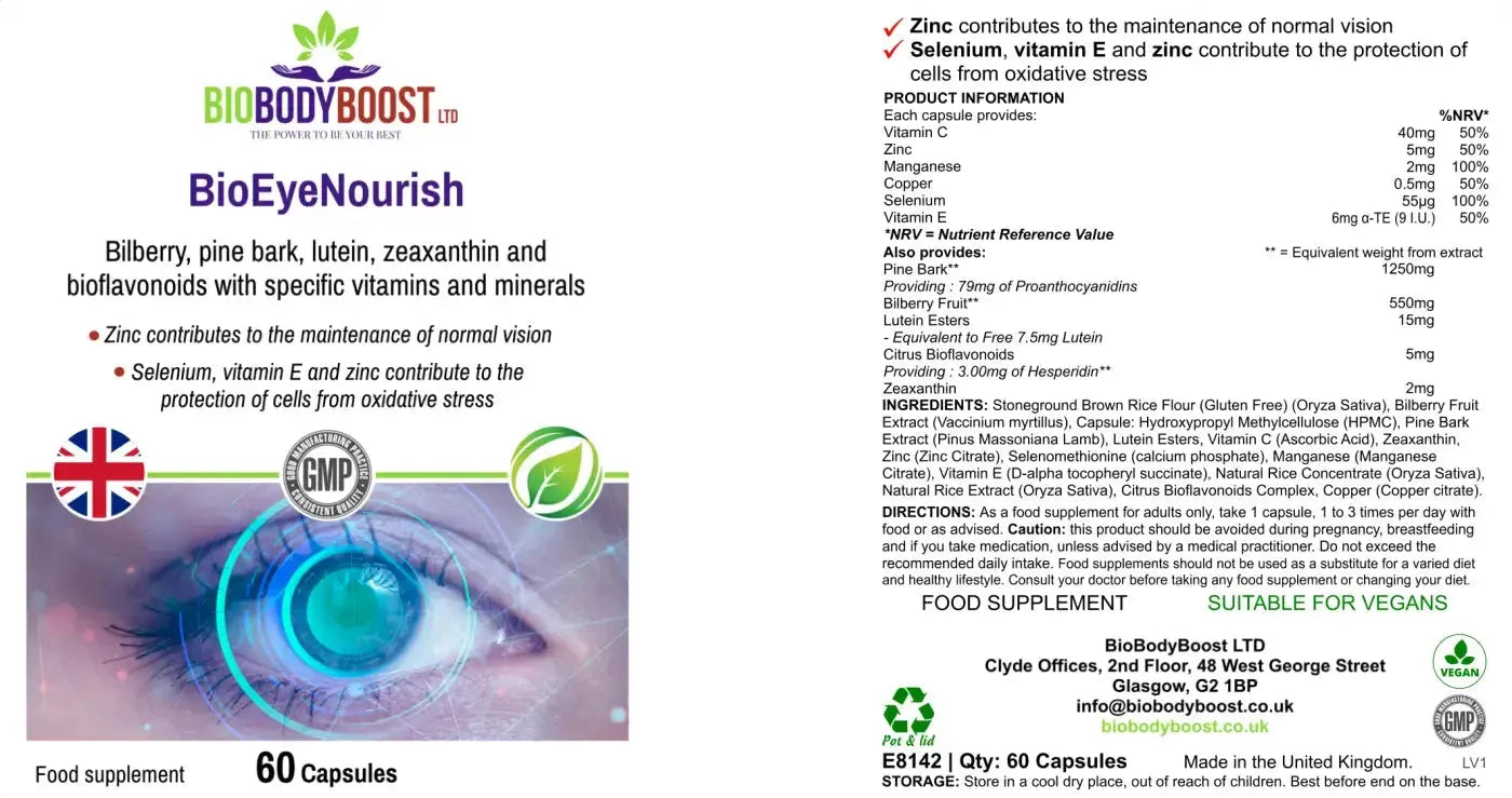 BioEyeNourish Vision Support Supplement | Bilberry & Lutein UK