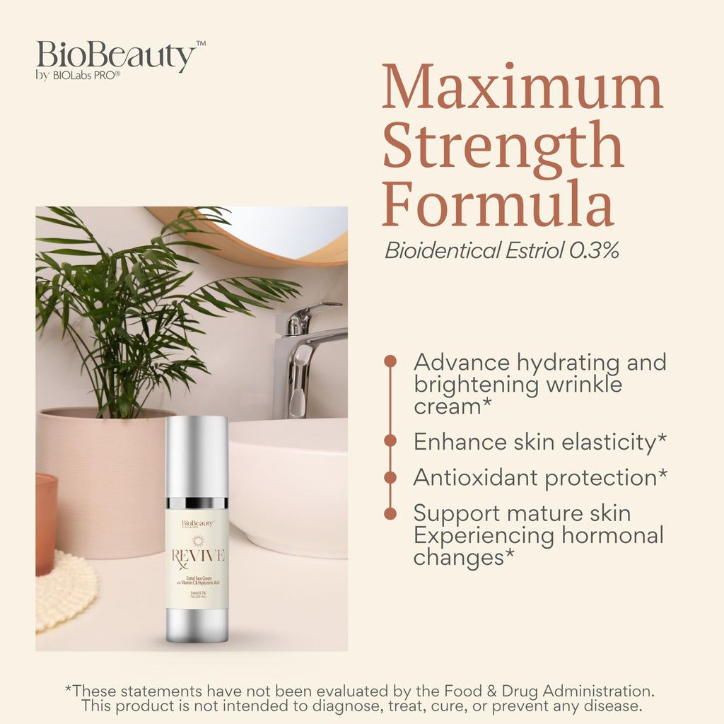 BIOBeauty Revive Day Cream – Bioidentical E3 0.3% Face Cream | Vitamin C, Hyaluronic Acid & Niacinamide | BIOLABS PRO