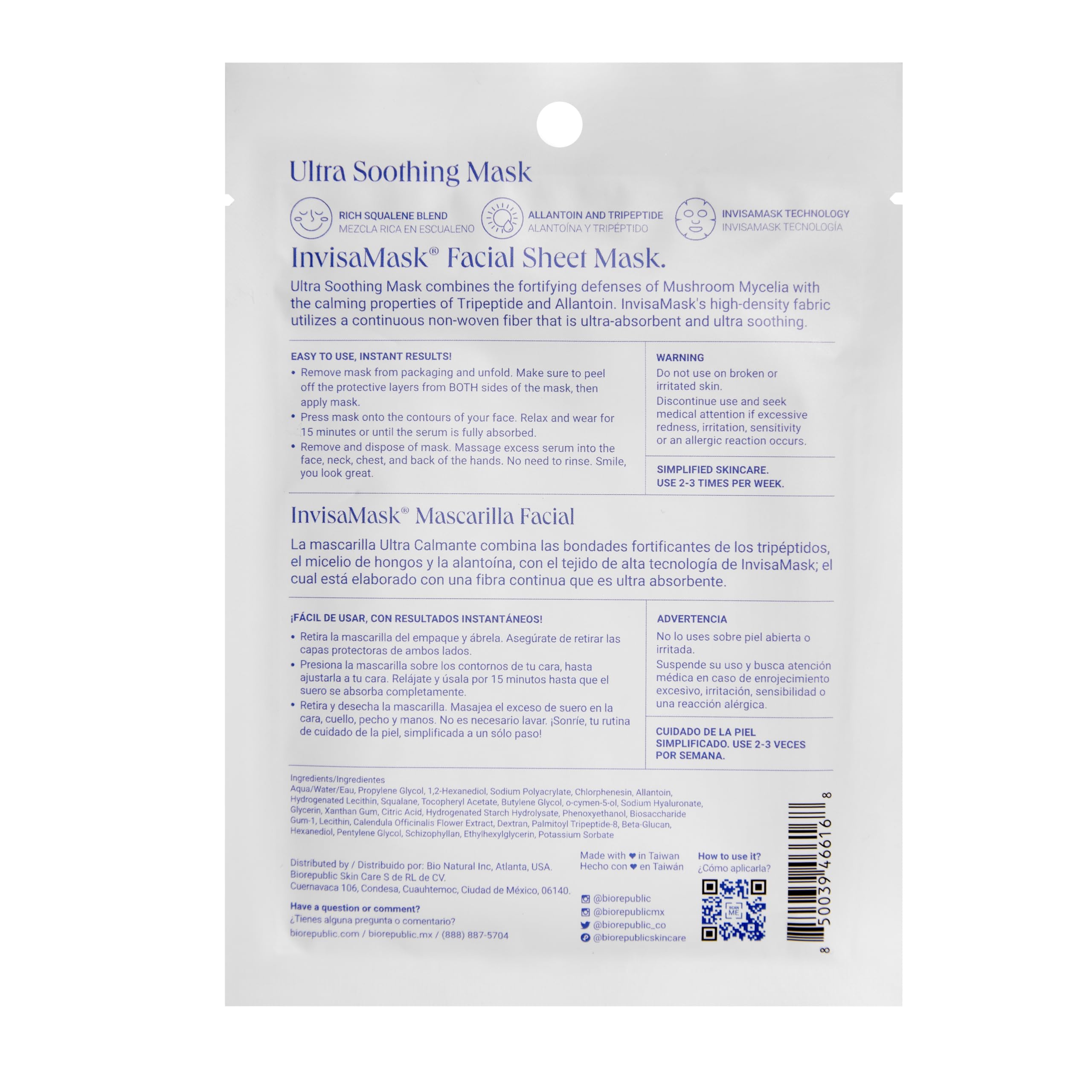 BioRepublic Ultra Soothing InvisaMask with Squalane, Tripeptide & Allantoin | Hydration, Brightening & Gentle Comfort