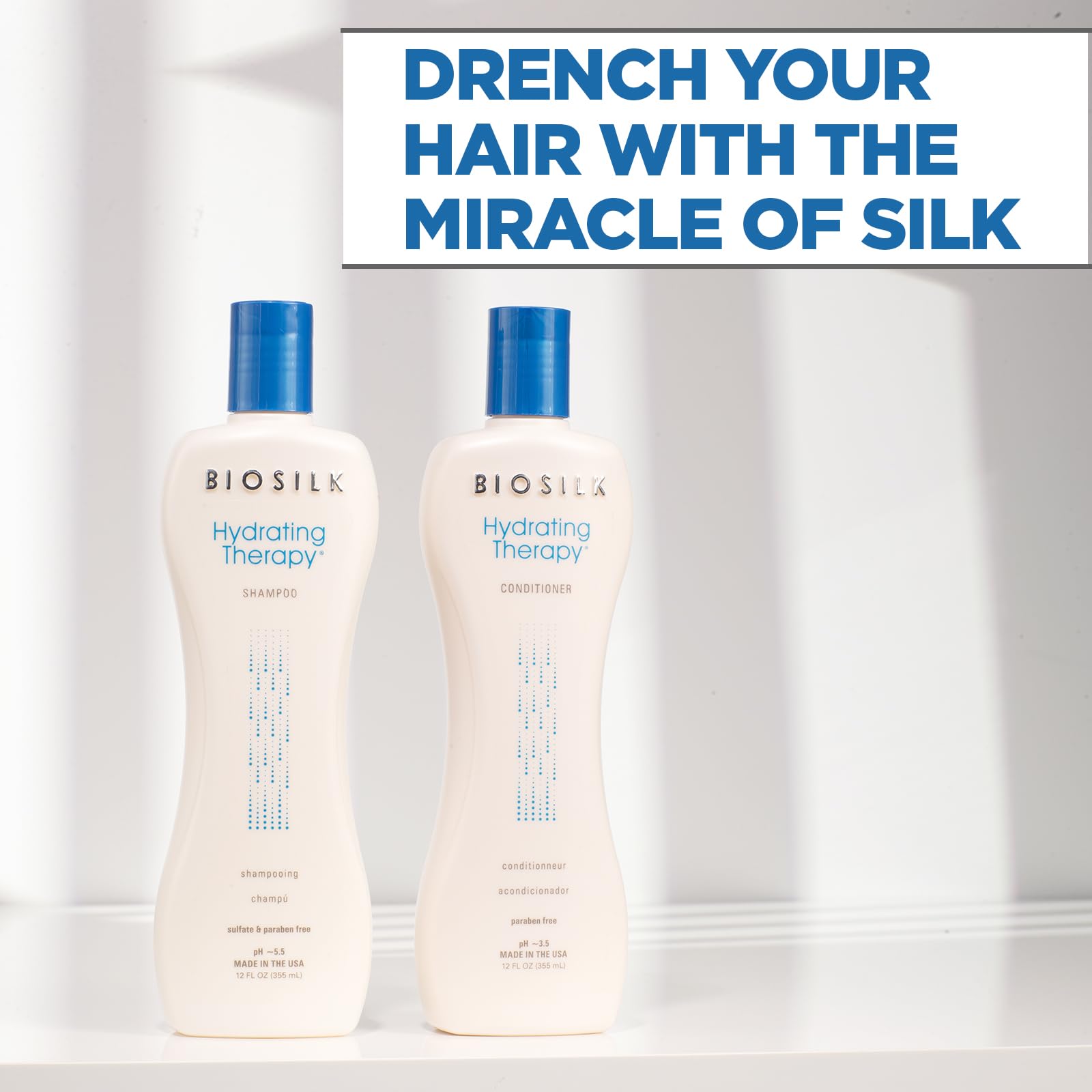 BioSilk Hydrating Therapy Shampoo & Conditioner – Replenish Coarse, Moisture-Depleted Hair (12 oz each) – Sulfate, Paraben-Free, Cruelty-Free