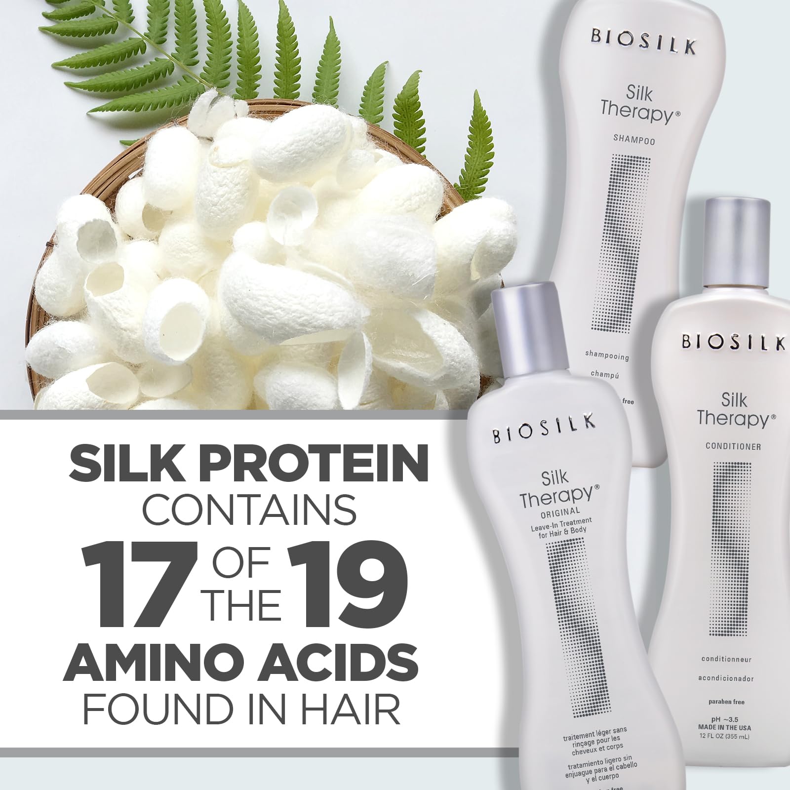 BioSilk Silk Therapy 3-Piece Shampoo, Conditioner & Serum Kit – Shine, 12 Oz, Sulfate & Paraben Free