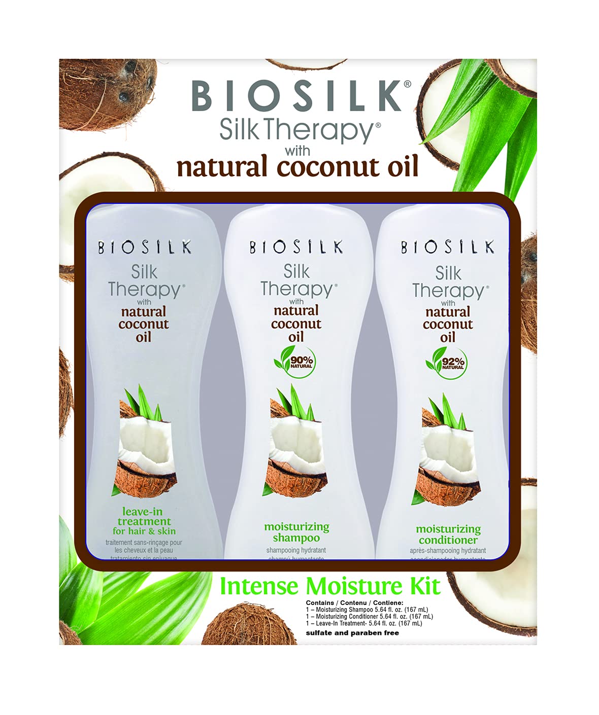 BioSilk Silk Therapy Natural Coconut Oil Intense Moisture Kit | Coconut Leave-In 5.64oz