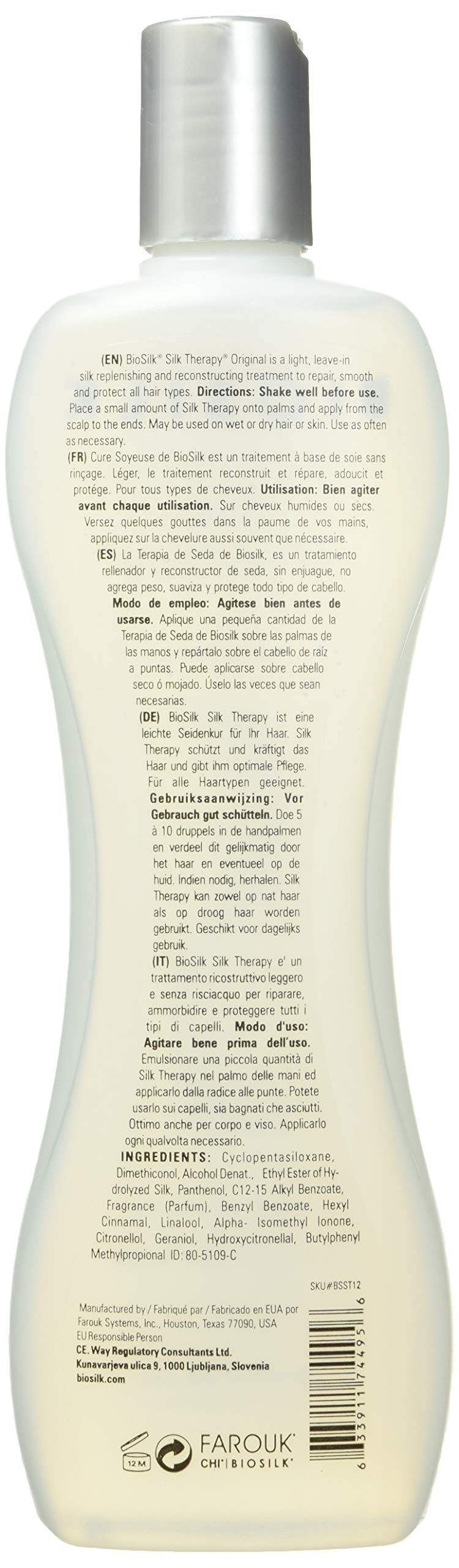 BioSilk Silk Therapy Original Cure – Reconstructing Leave-In Treatment for Shine & Split Ends | Sulfate- & Paraben-Free, Cruelty-Free, 12 oz