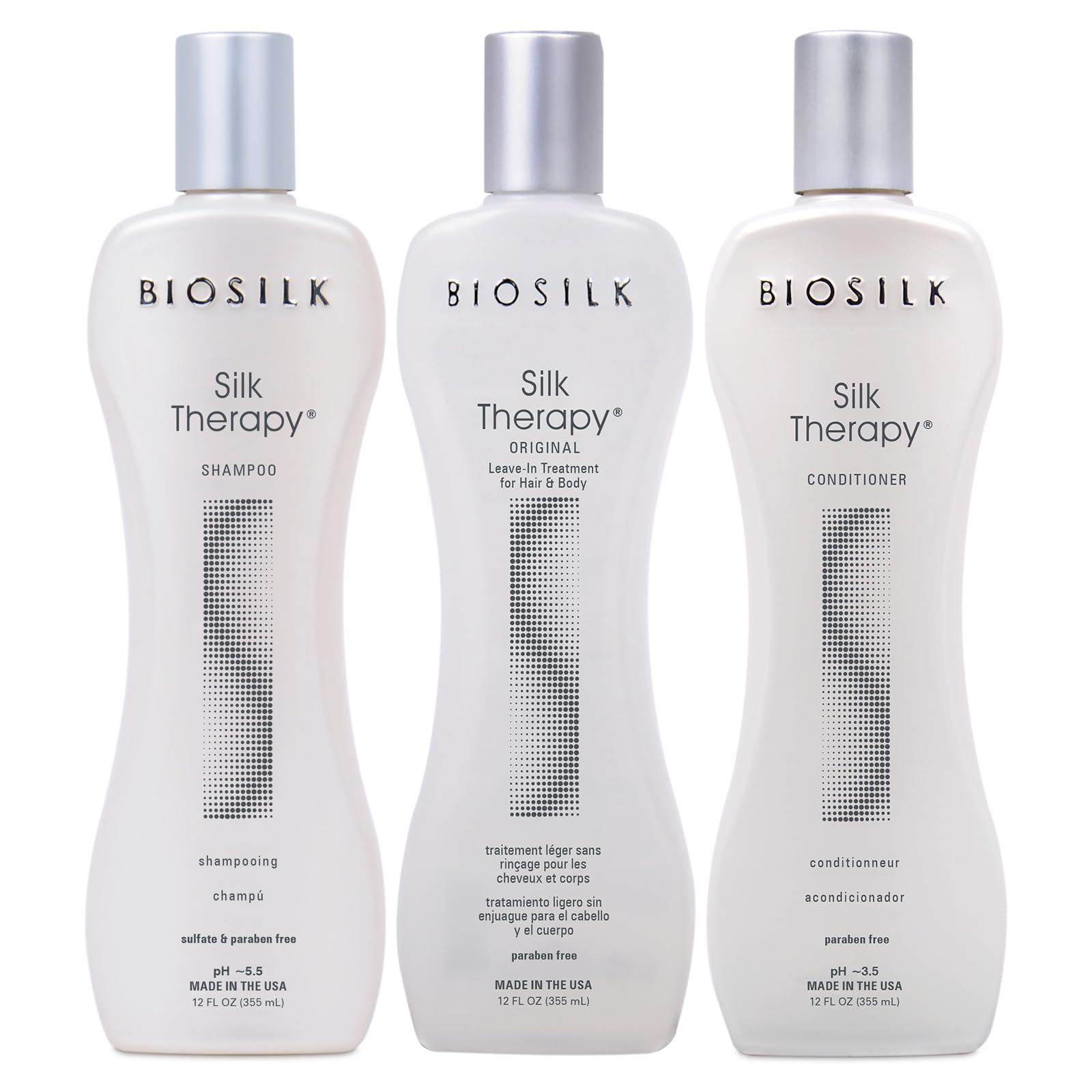 BioSilk Silk Therapy 3-Piece Shampoo, Conditioner & Serum Kit – Shine, 12 Oz, Sulfate & Paraben Free