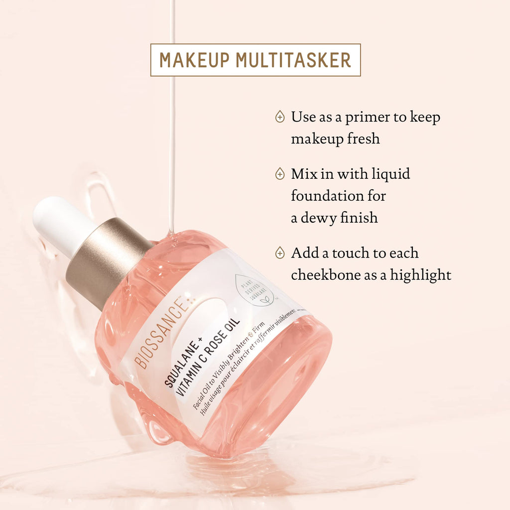 BIOSSANCE Squalane + Vitamin C Rose Advanced Facial Oil – Brightening, Firming & Hydrating Serum for All Skin Types