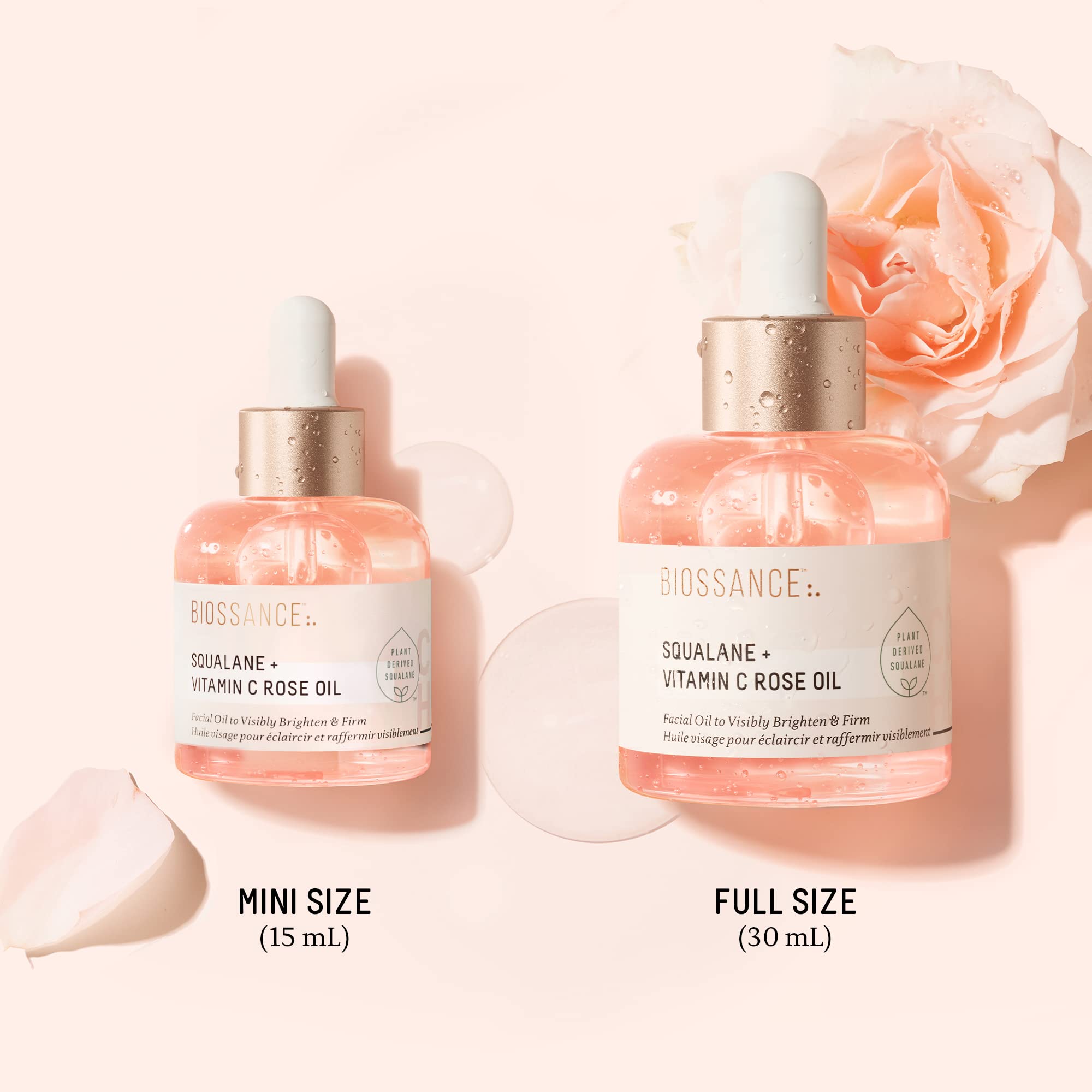 BIOSSANCE Squalane + Vitamin C Rose Advanced Facial Oil – Brightening, Firming & Hydrating Serum for All Skin Types