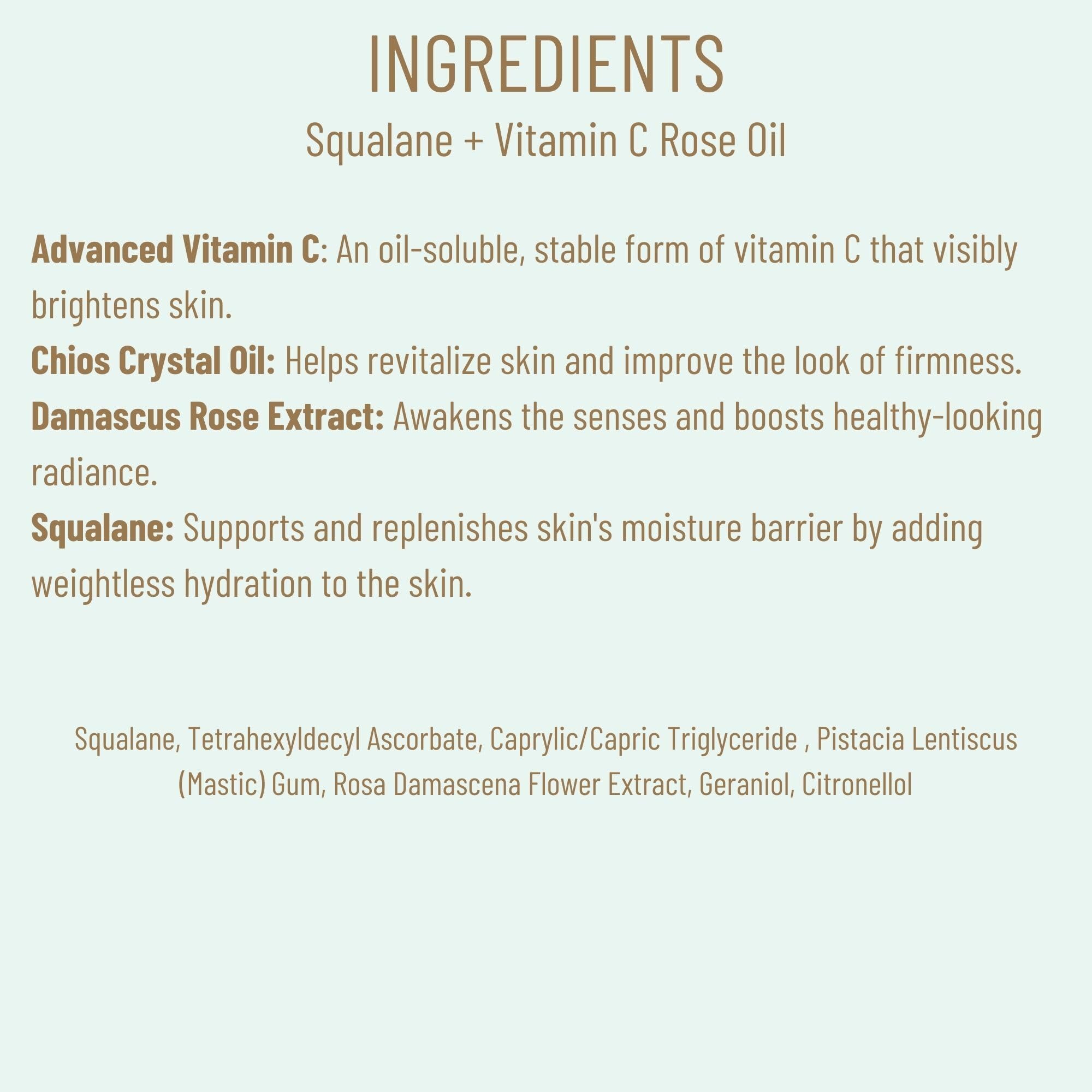 BIOSSANCE Squalane + Vitamin C Rose Advanced Facial Oil – Brightening, Firming & Hydrating Serum for All Skin Types