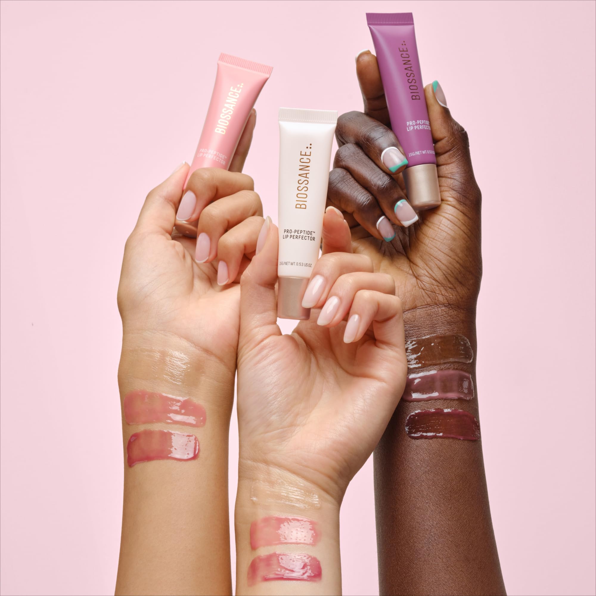 BIOSSANCE Pro-Peptide Lip Perfector – Triple-Treat Vegan Lip Balm, Deep Hydration & Silky Gloss in Blush Quartz Pink