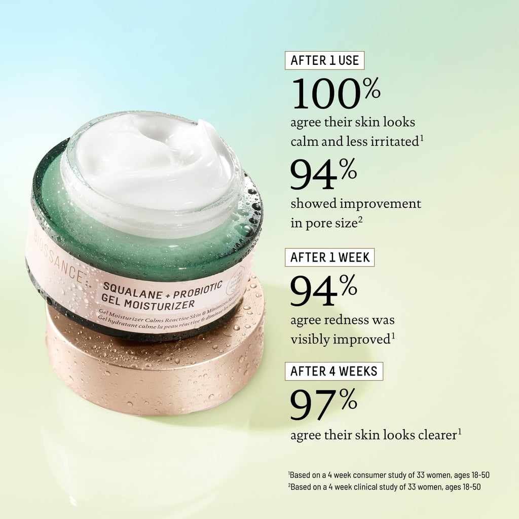 BIOSSANCE Squalane + Probiotic Balancing Face Gel Moisturizer | For Oily & Acne-Prone Skin