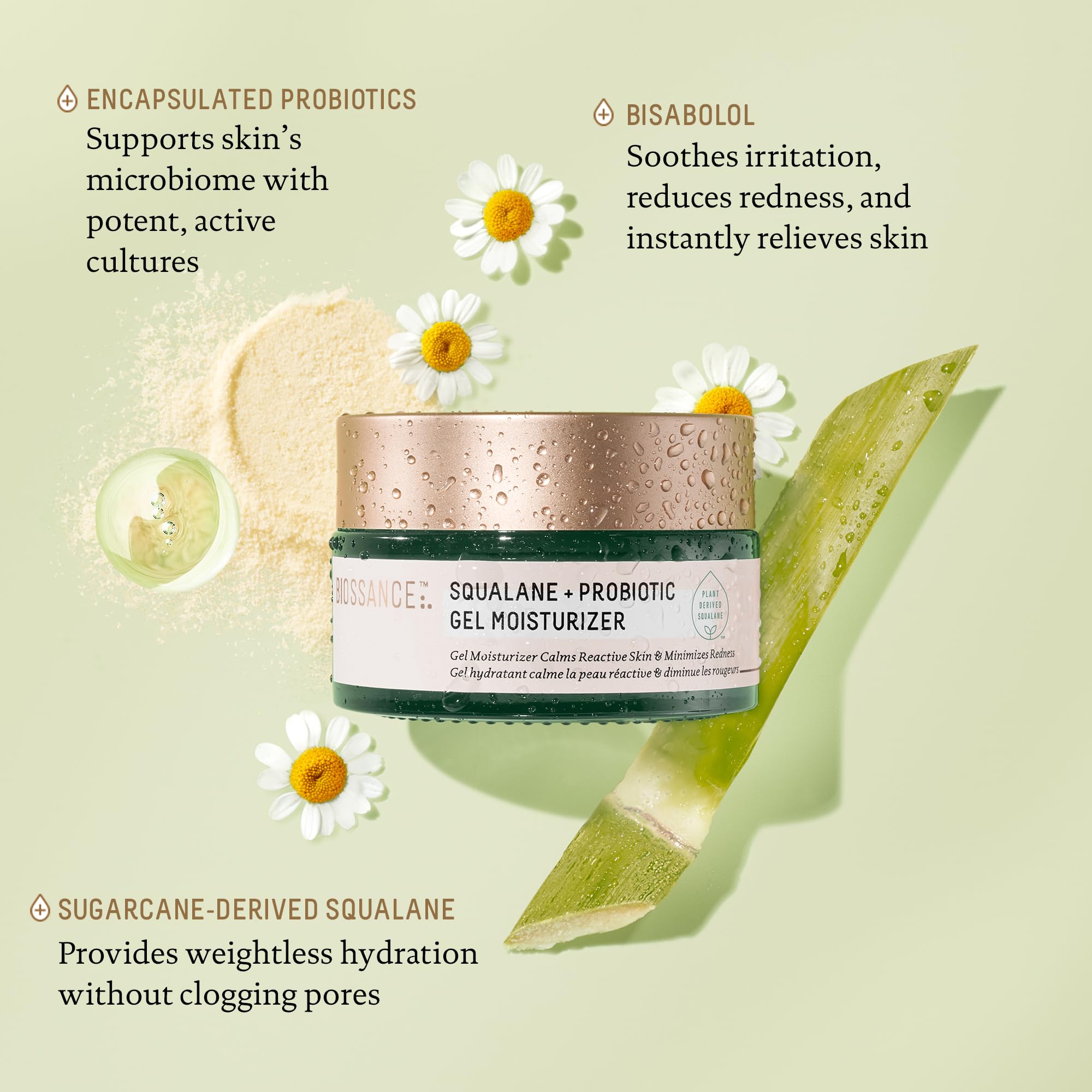 BIOSSANCE Squalane + Probiotic Balancing Face Gel Moisturizer | For Oily & Acne-Prone Skin