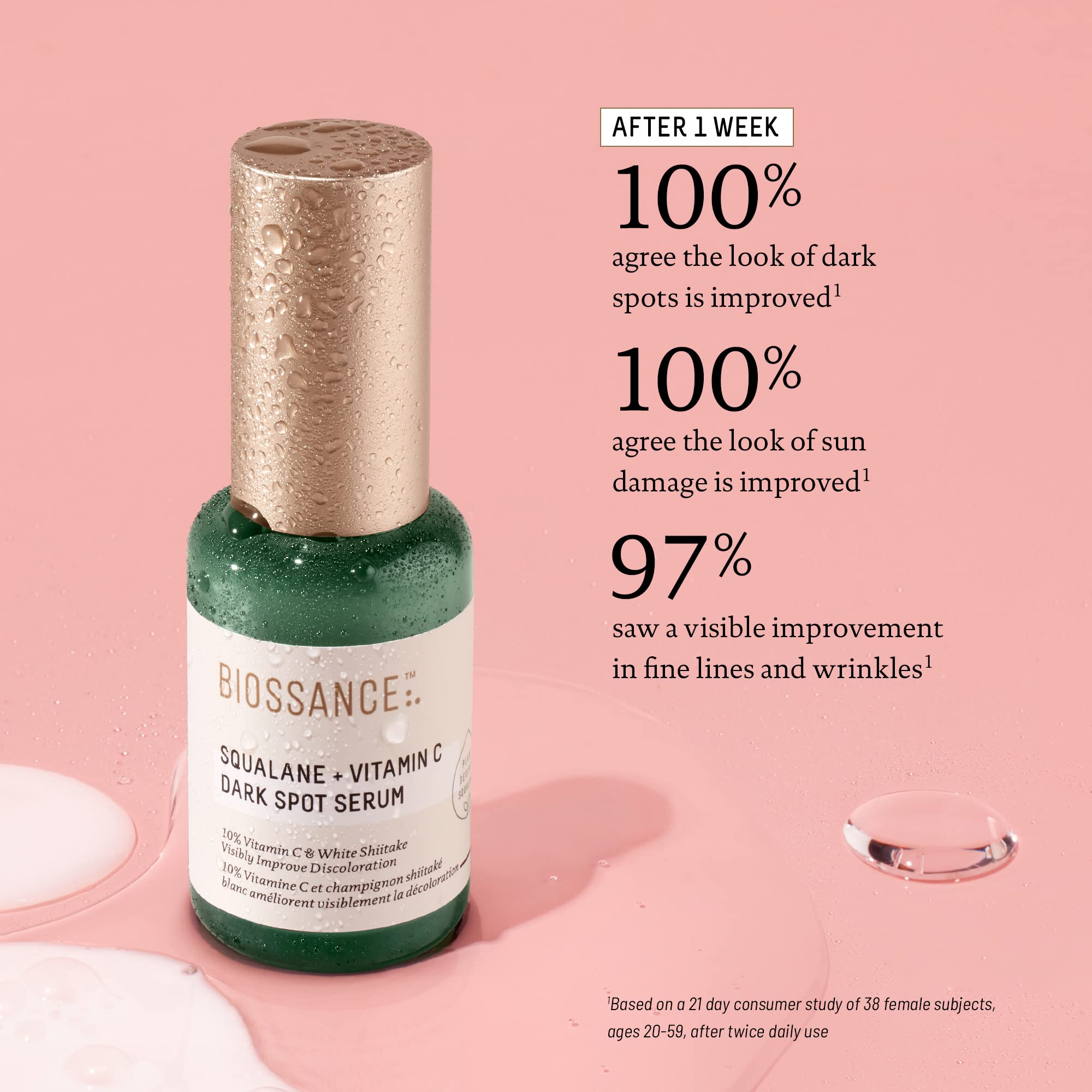 BIOSSANCE Squalane + Vitamin C Dark Spot Serum – 10% Vitamin C, White Shiitake, Fragrance-Free