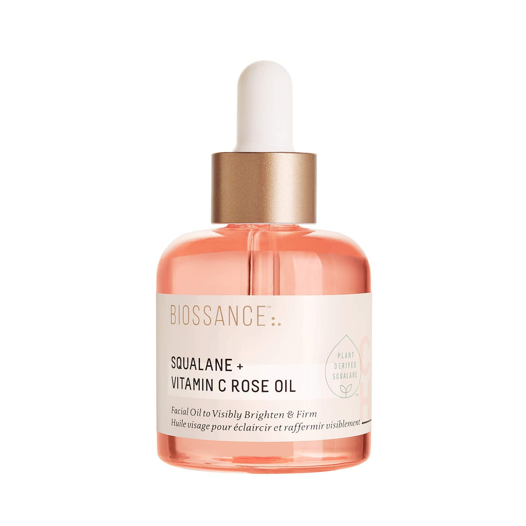 BIOSSANCE Squalane + Vitamin C Rose Advanced Facial Oil – Brightening, Firming & Hydrating Serum for All Skin Types