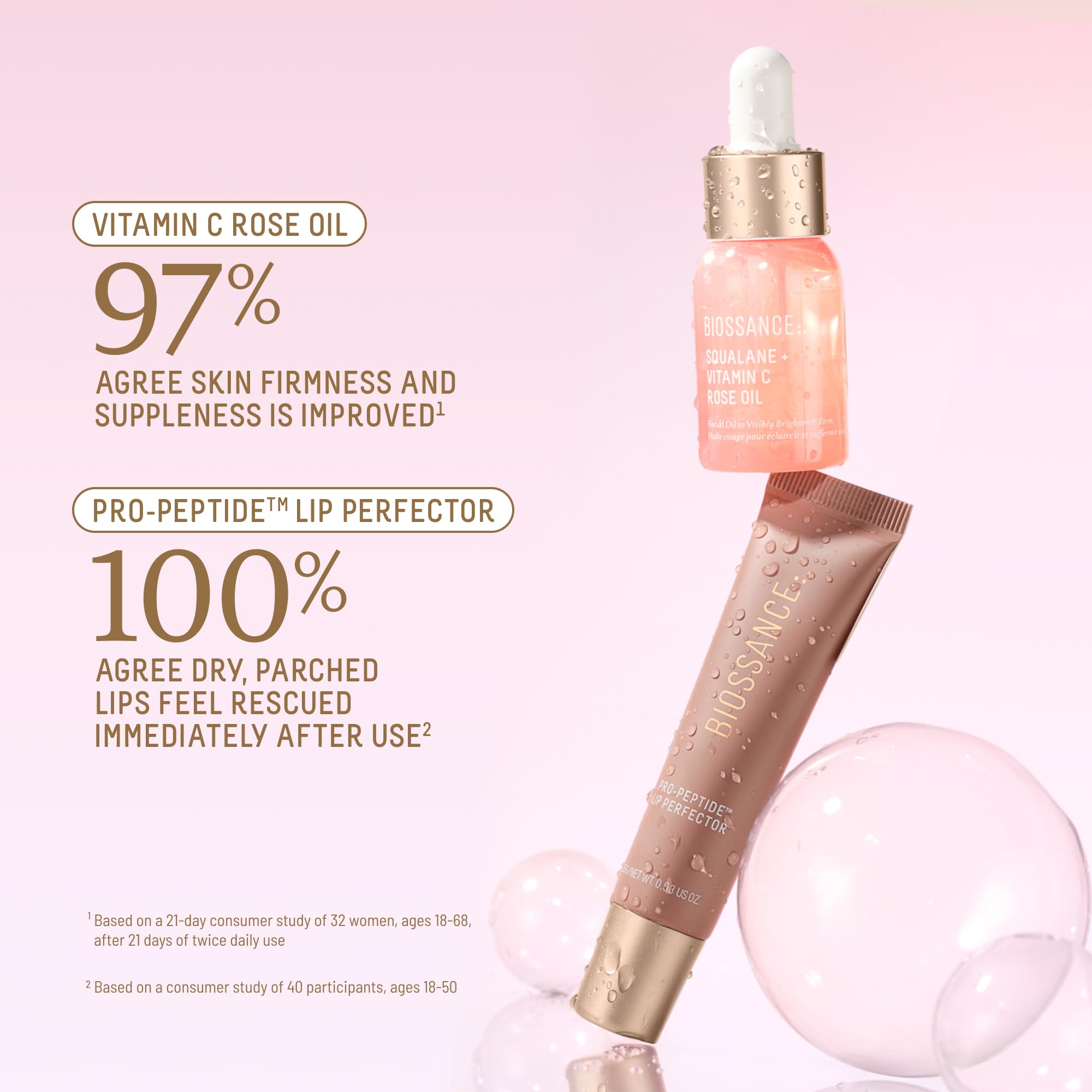 BIOSSANCE Bright Luminaries Holiday Gift Set – Vitamin C Rose Oil & Lip Perfector Travel Duo