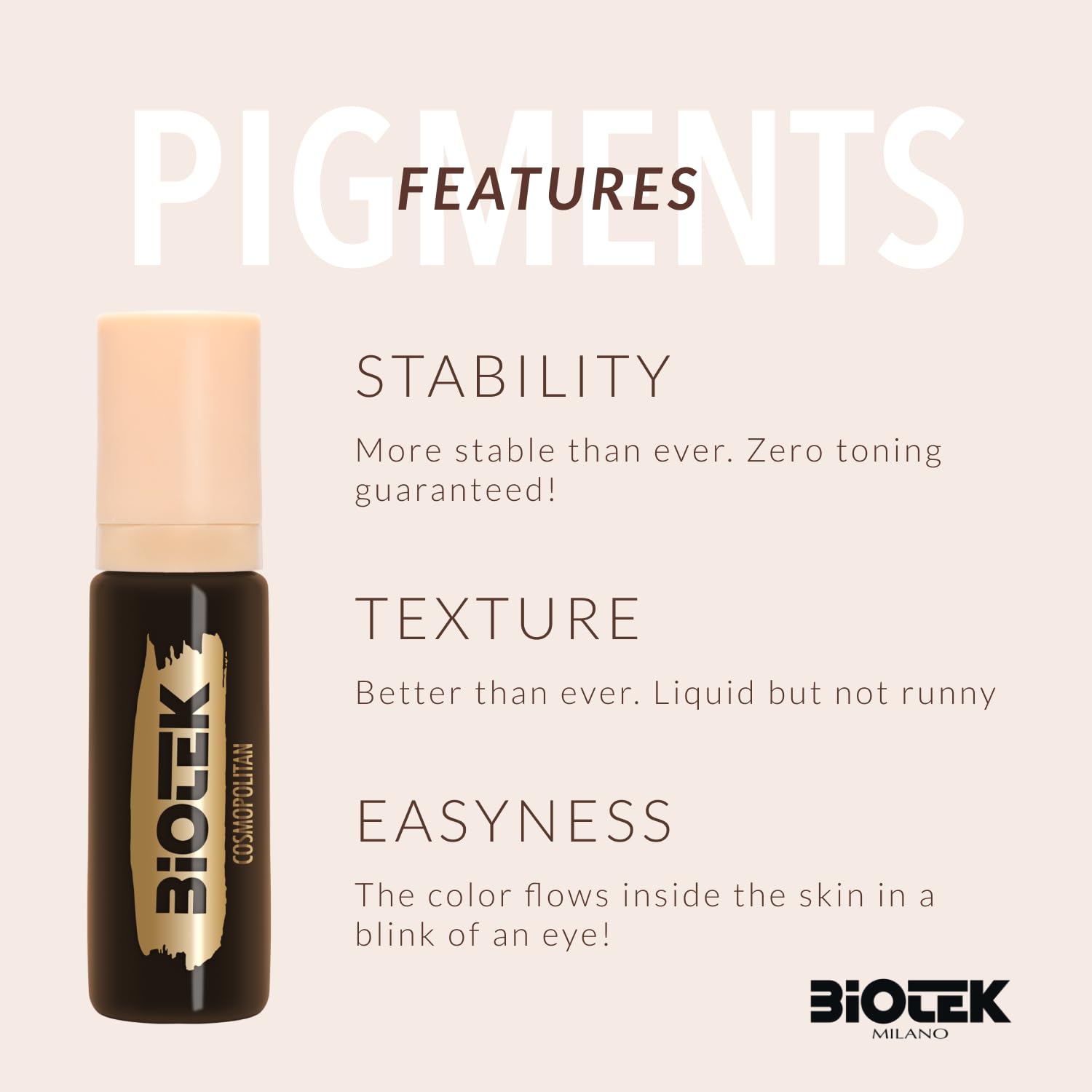 Biotek Brows Pigment Cosmopolitan – Inorganic Liquid, Extra Dark Brown (0.50 fl oz) Made in Italy