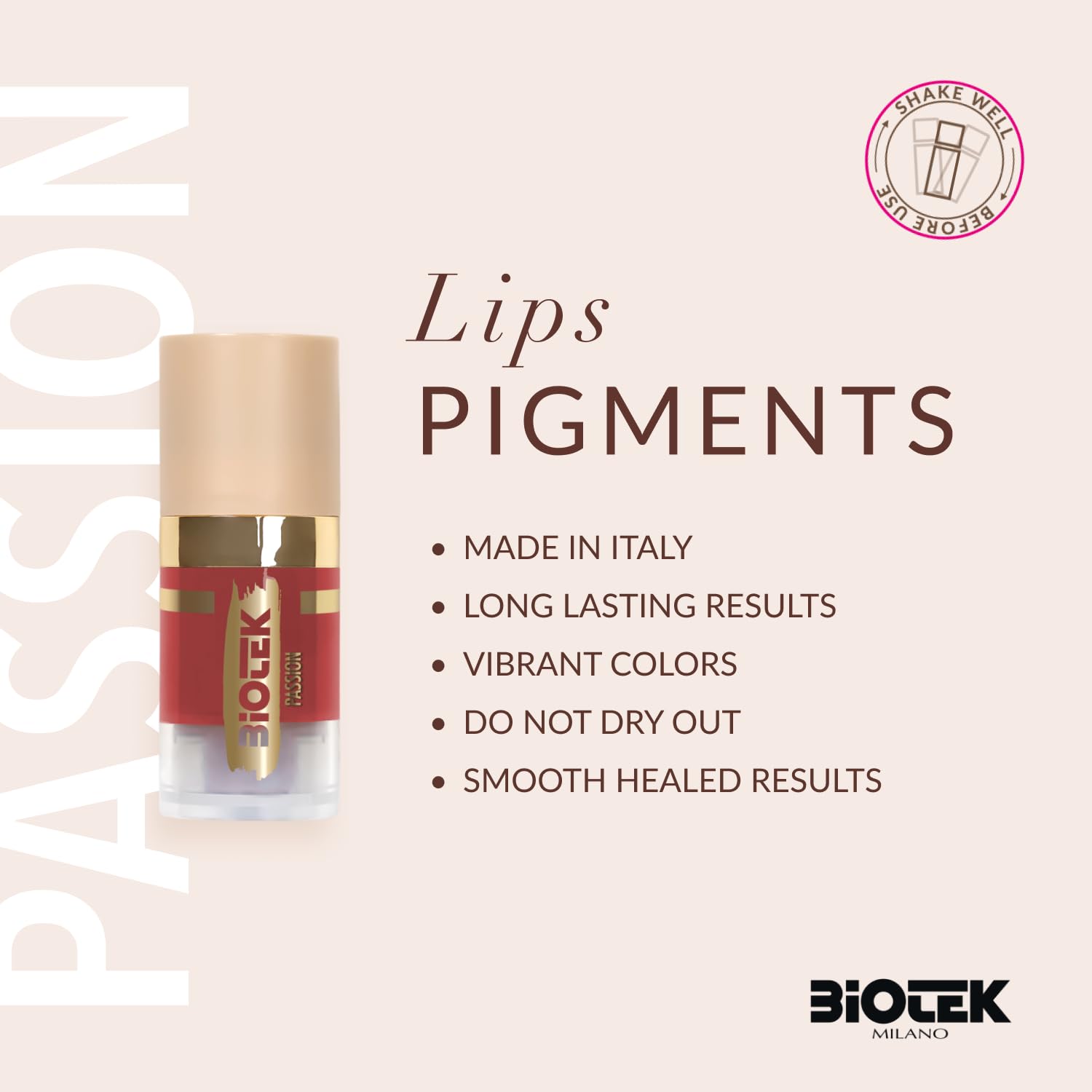 Biotek Lip Pigment Passion – Coral Red for Permanent Makeup, Made in Italy, 0.24 fl oz