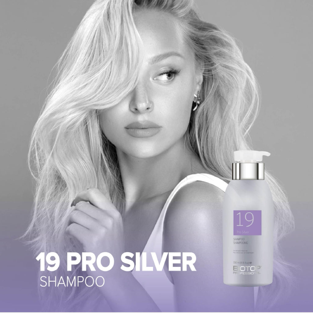 Biotop Professional 19 Pro Silver Shampoo – Neutralize Yellow & Brassy Tones for Blonde & Bleached Hair – 8.45 oz