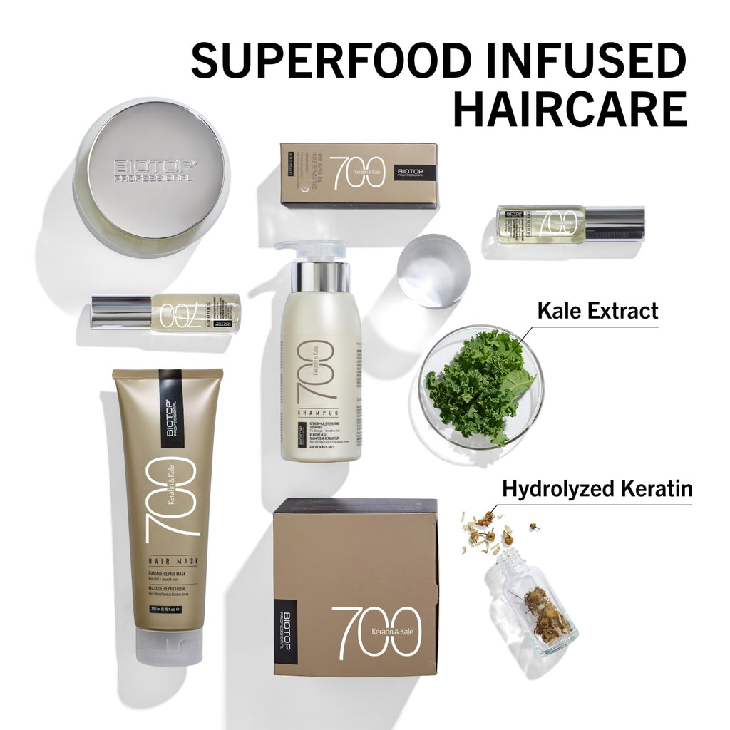 Biotop Professional 700 Keratin + Kale Shampoo – Damaged Hair Repair, Frizz Control, 8.45 oz